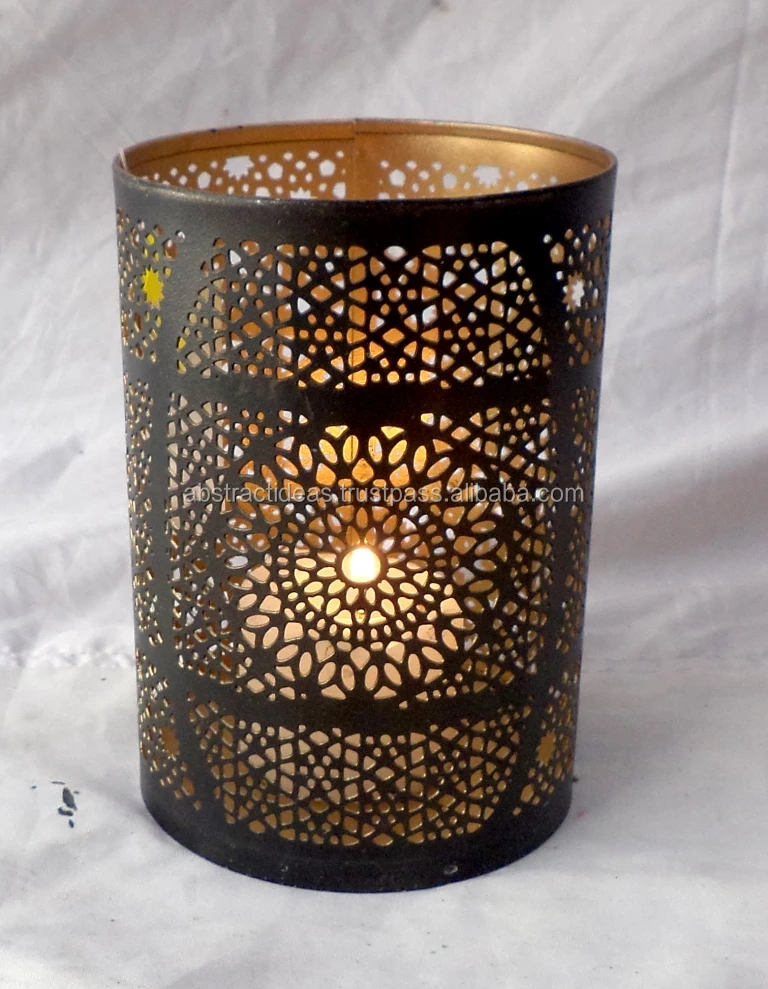 Patterned Glass Antique Hexagon Moroccan Lantern Multicolor Hanging