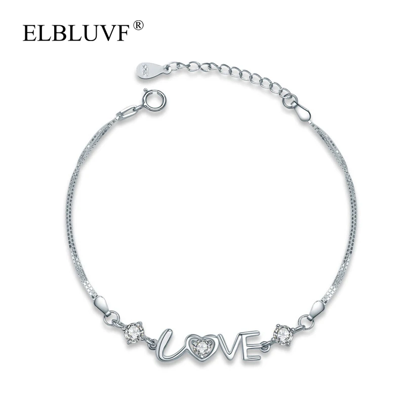 

ELBLUVF 925 Sterling Silver Delicate Love Shape Bracelets For Gift Jewelry For Women/Ladies/Girl