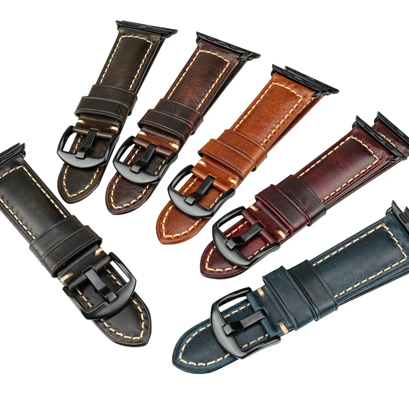 

Oil Wax Leather Bracelet For Apple Watch Band 42mm 38mm / 44mm 40mm Series 4 3 2 For Apple Watch Strap iWatch Watchband