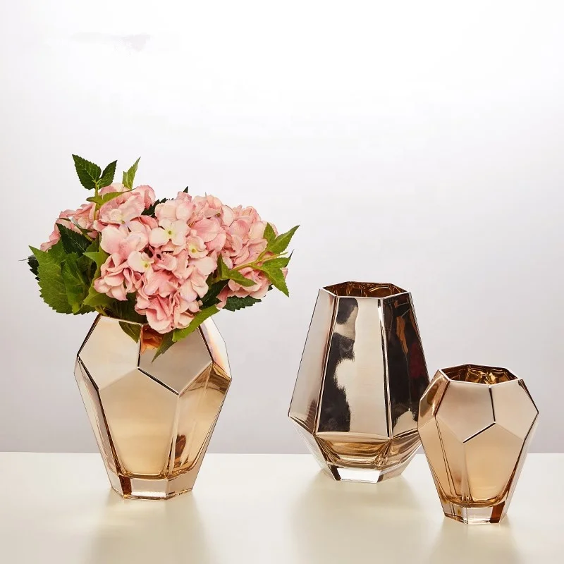 
Colored Metallic Geometric Faceted gold glass vases for wedding centerpieces 