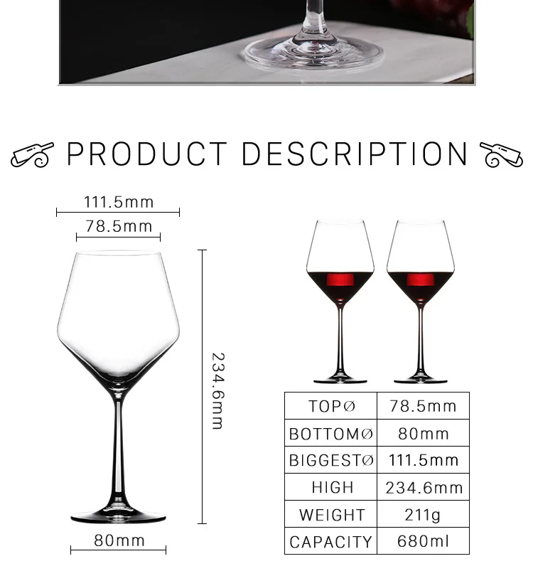 Hot Sale 680ml Giant Glass Cup Wine Tumbler Bottle Stemless Wine Glass