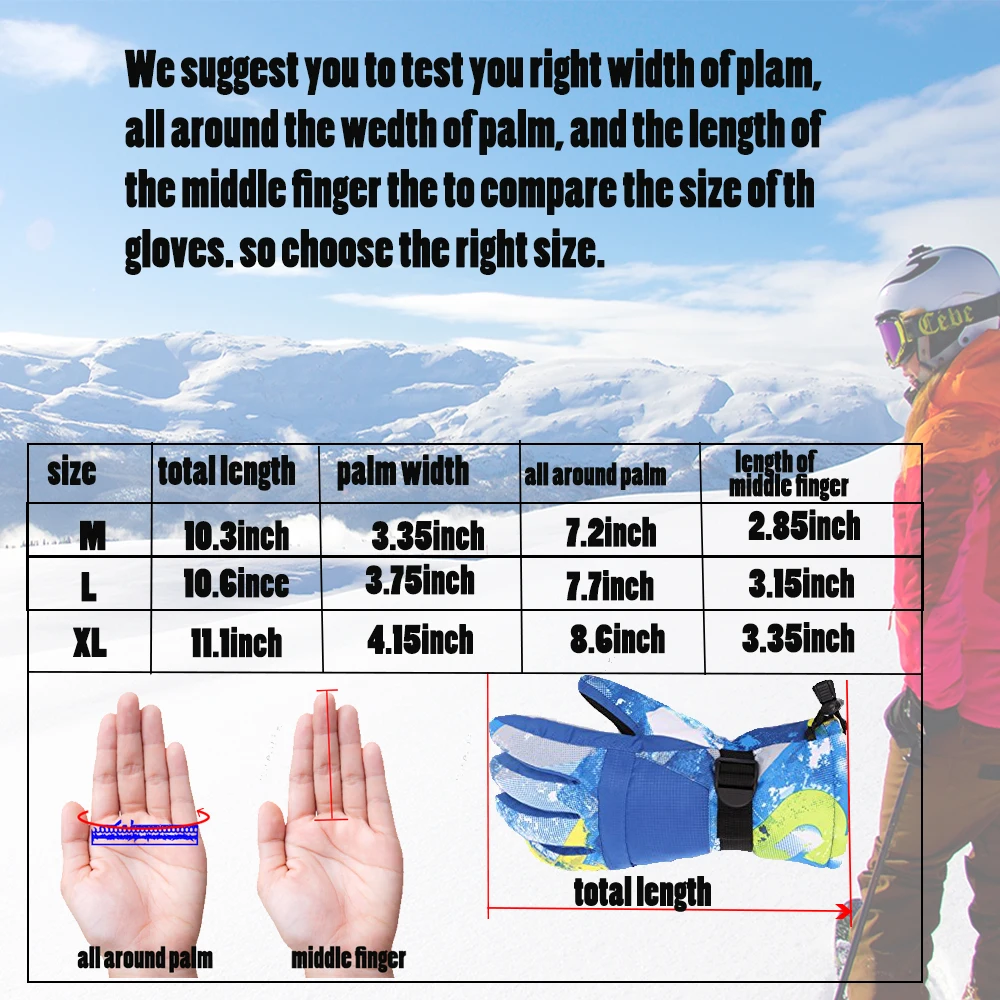 Skiing Gloves / Waterproof Windproof Warmest Winter Snow Snowboard Snowmobile ski Sports Gloves with Zipper Pocket Wrist Leashes