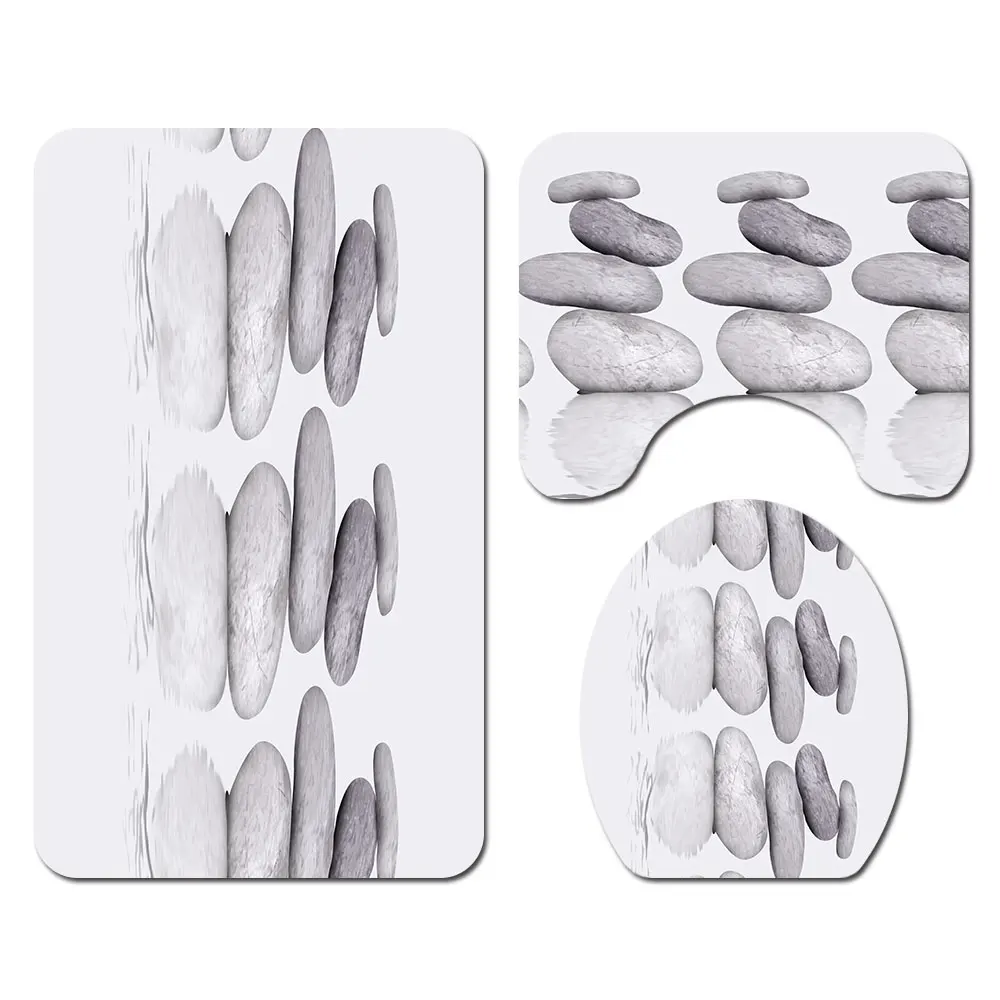 Stone reflection Custom Print Anti Slip Bath Mat and Shower Curtain Set