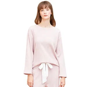 2019 Cotton Comfortable Round Neck Striped Knitted Suit For Pajamas Women Sleepwear