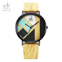 

SK0079 Fashion Geometric Stitching Watch Women Wood Grain Strap Quartz wood watch women Unique watch female reloj mujer