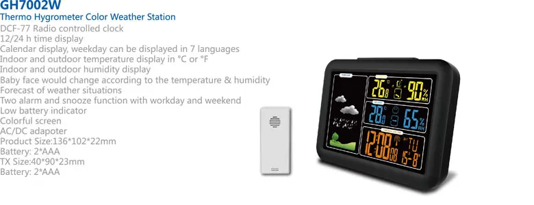 Thermo Hygrometer Color Weather Station (GH7002W)
