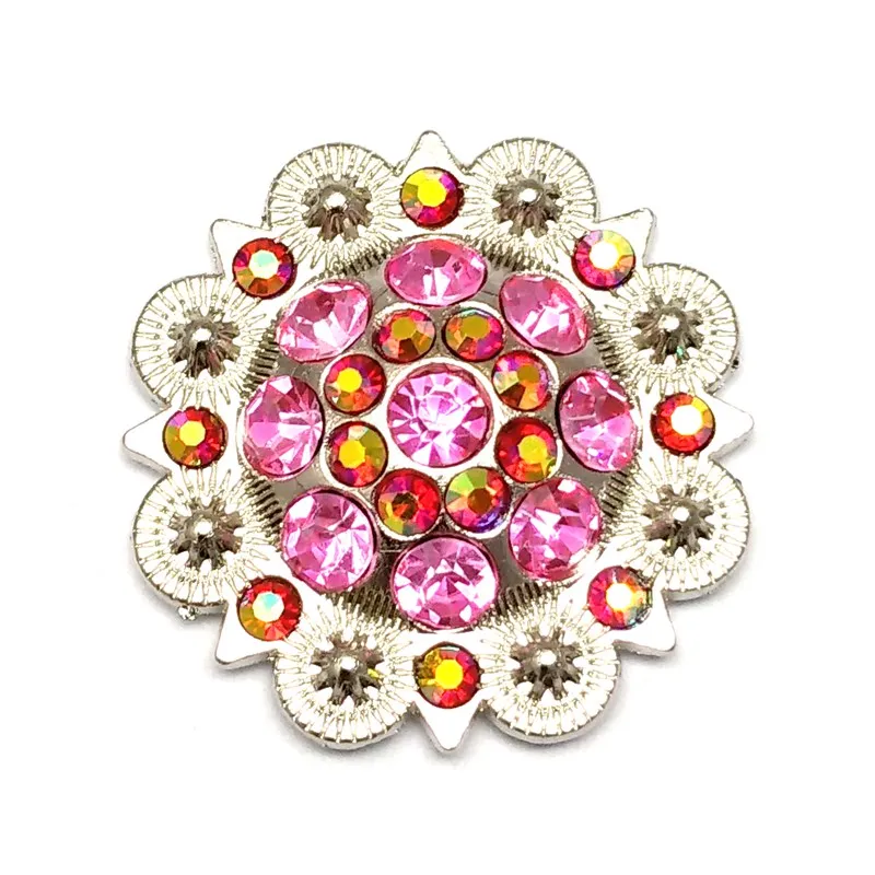 

DIY Belt accessories Zinc alloy Metal flower Concho pink red rhinestone decoration Wholesale retail custom metal concho, N/a