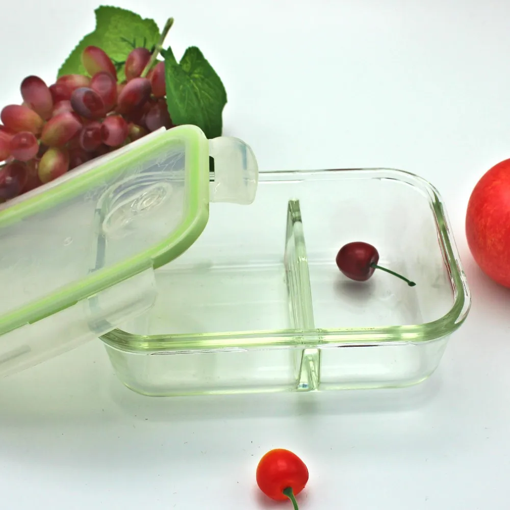 Circular Glass 2 Section Premium Glass Meal Prep Food Storage Container 3 Pieces Set With Snap