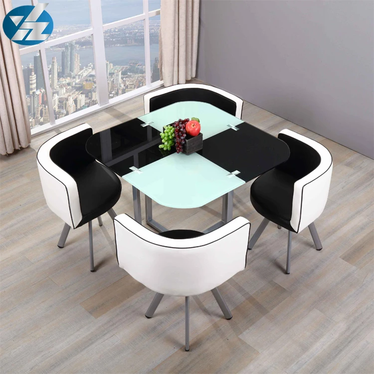 European Vogue Hideaway Sectional Round Glass Dining Table Sets With 4