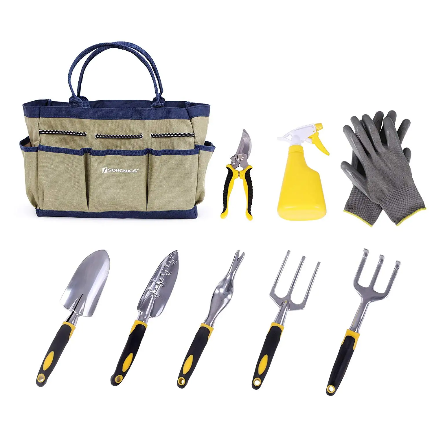 C&c Multi Function House 8 Piece Hand Garden Tool Set With Bag,Foldable Stool Garden Tool Set