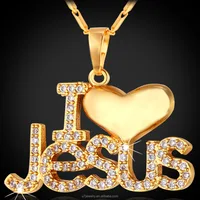 

U7 1 PC Free Shipping CZ Christian Jewelry Gift For Women/Men 18K Gold Plated Heart Love Jesus Necklace Religious