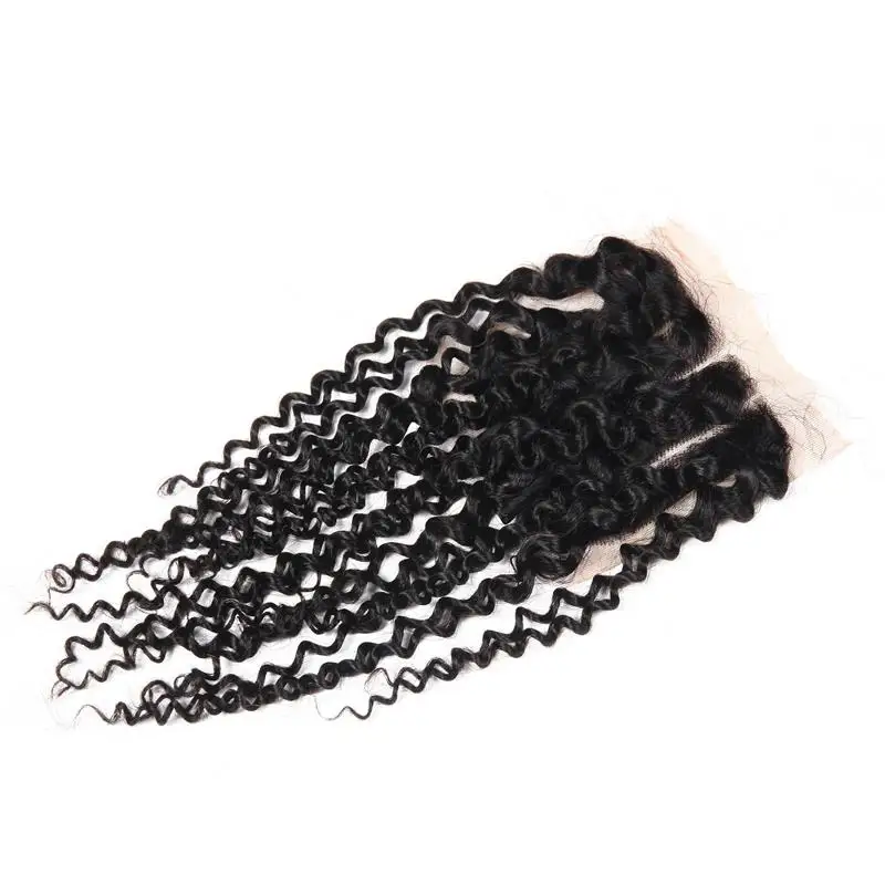 

3 way part closure cheap virgin brazilian hair large stock 4*4 kinky curly lace closure, Natural color 1b