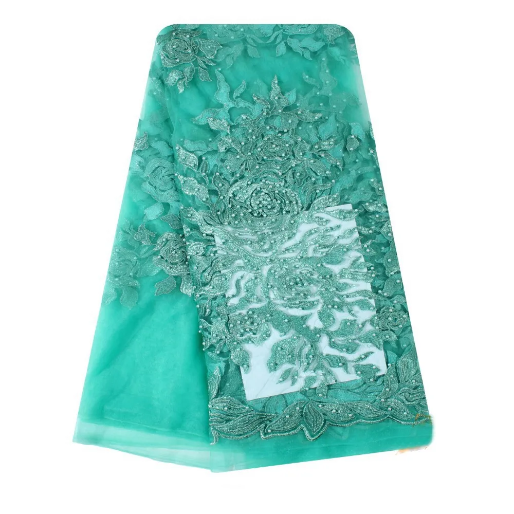 

African lace fabrics beaded pearl lace fabric mesh lace dubai HY0451