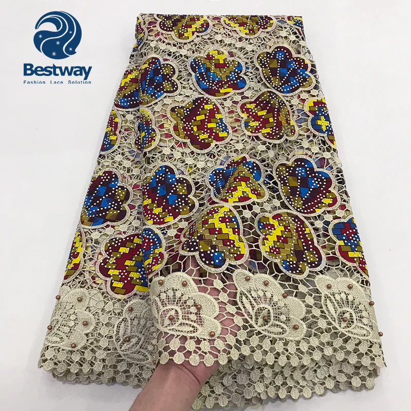 

Bestway New Arrival African Cupion Lace Water Soluble Guipure Lace with Print Fabric CP0153, Teal;beige;royal blue;coral;pink;red;peach;grey