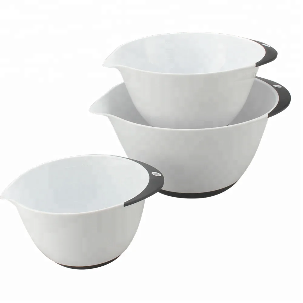 3 Piece Plastic Mixing Bowl Set Nesting Mixing Bowls With Rubber Grip