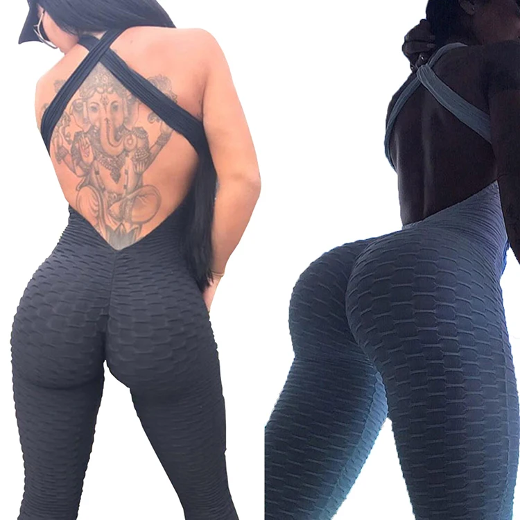 

High Quality One Piece Gym Sports Elastic Tight Backless Jumpsuit Women, As show