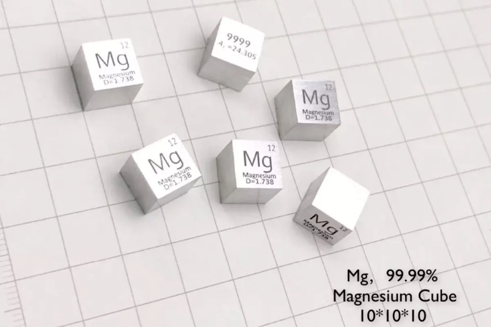 Magnésium Métal Cube 10mm Density Cube 99.99% Pure Pour Element Collection 