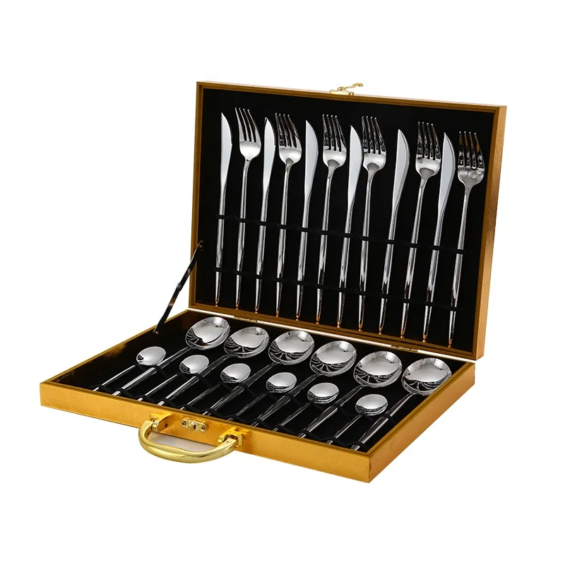 

Food grade stainless steel spoon fork knife cutlery 24pcs set for wedding gift, Sliver