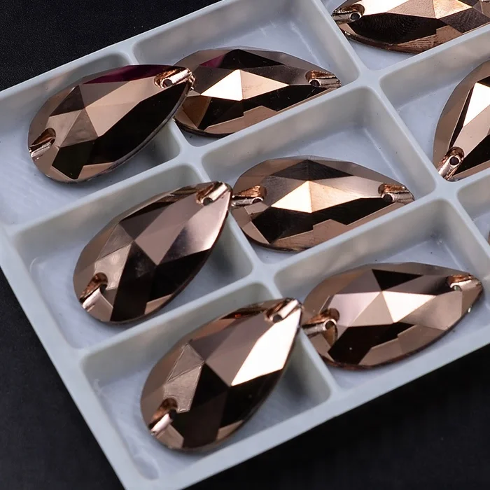 17X28mm Rose Gold water drop sew on crystal rhinestones for costumes skating dance dress