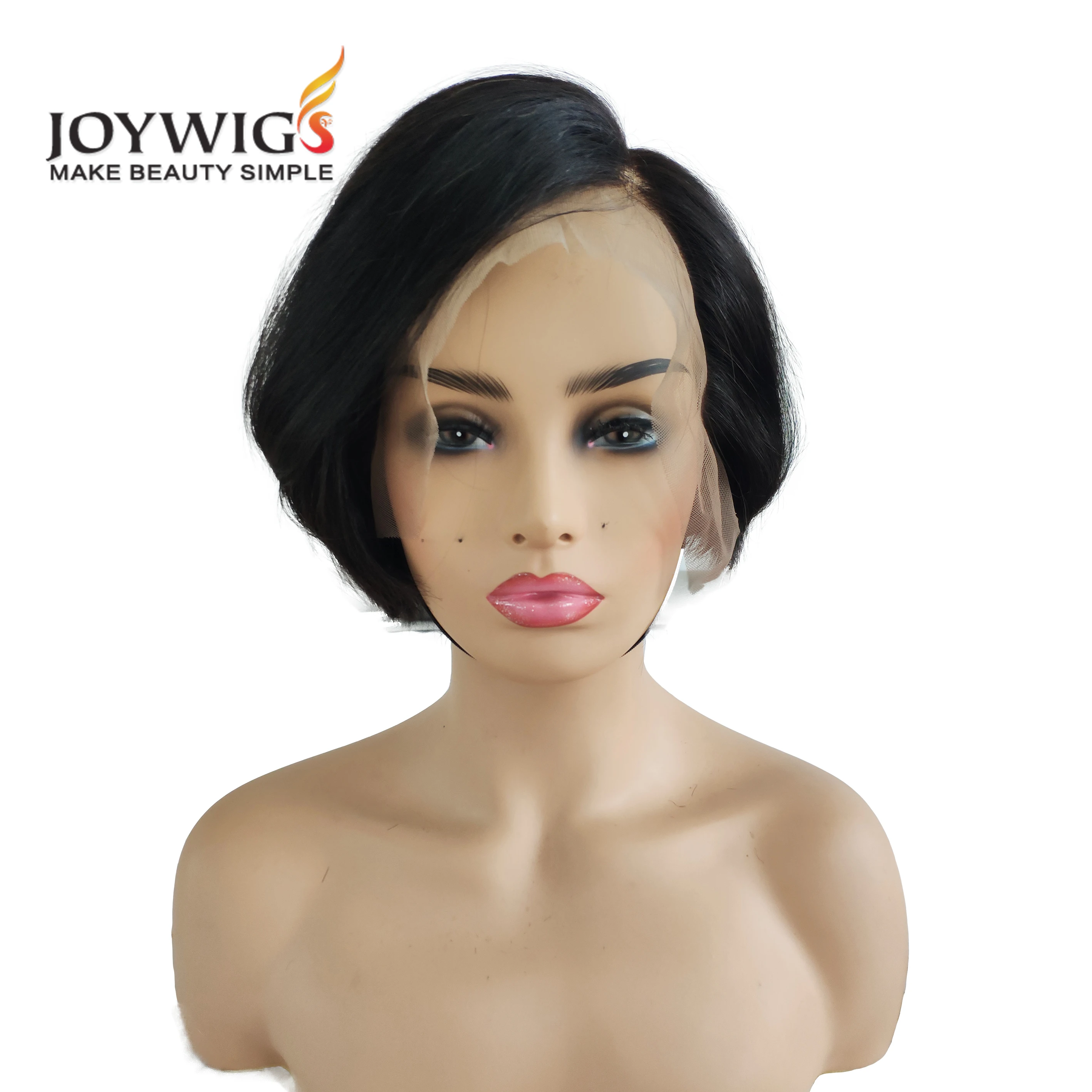 

2018 Hot Selling Pixie Cut Short Hair Wig with Long Part Lace Frontal 8in Length 130% Density