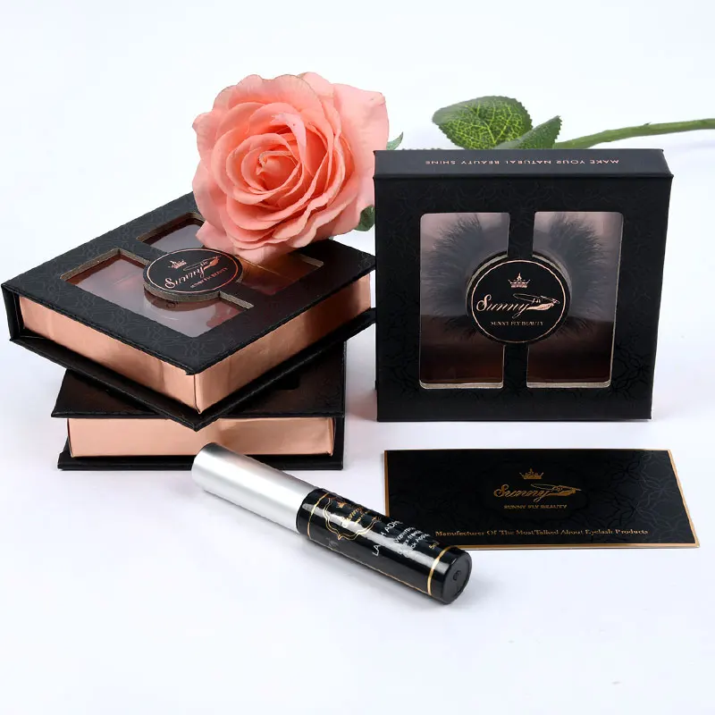 

Top quality 3 lash false fake fluffy luxury customize lash packaging box, Black