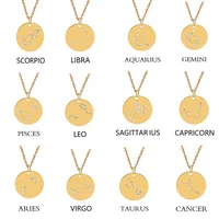 

Environmentally Friendly Gold Plating 2cm Diameter Women Stainless Steel Round Disc Zodiac Twelve Constellation Pendant Necklace