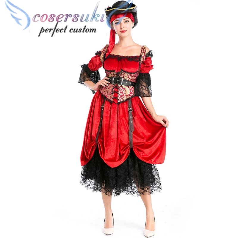 

Red pirate female knight costume queen real shot halloween stage costume