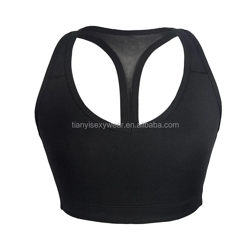 

Fashion Single Mesh Strap Wholesale Sports Bra With Padded Cups, Black;white