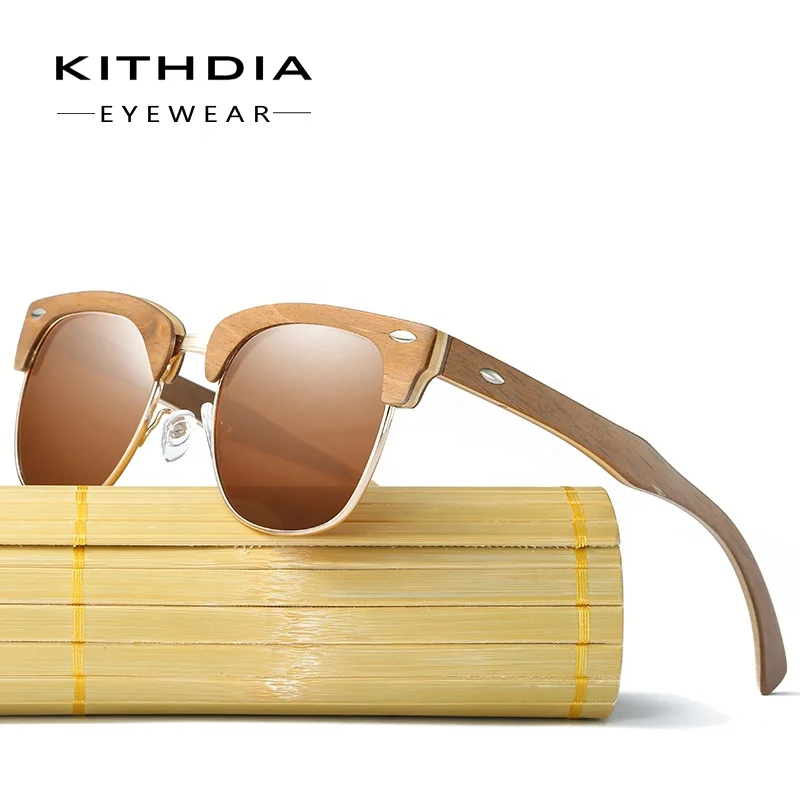 

Kithdia Skateboard Wooden Frame Sunglasses Polarized Men Classic Brand Designer Bamboo Sun Glasses Half Frame Oculos Gafas 037