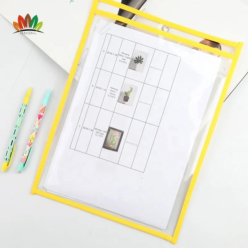 
School student supplies transparent bag Three colors reusable PVC dry erase pocket 