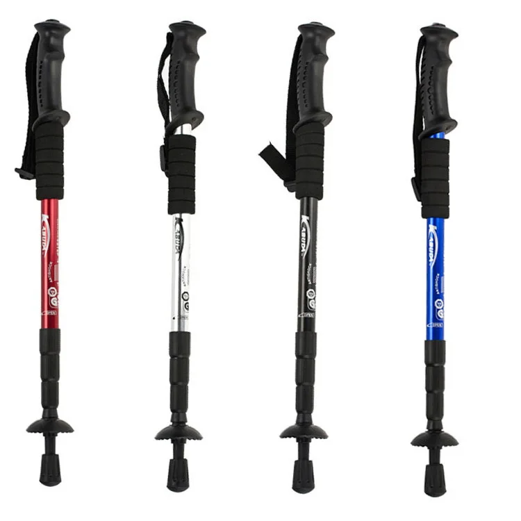 

6061 Aluminum Alloy 4 Sections Light Hiking Poles Climbing Adjustable Foldable Trekking Pole, Blue black silver red