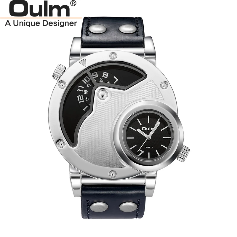 

Oulm New Casual Wristwatch Men Dual Time Zone Quartz Watches Men Luxury Brand Fashion Unique Watch Sport Male Clock