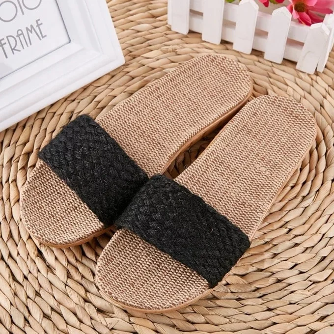 

Amazon hot sale summer woman man straw jute fashion beach slipper sandals