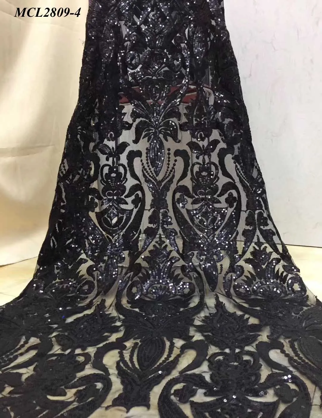 

Nigeria style ladies black dress sequins lace 2019 latest dubai mesh lace fabric