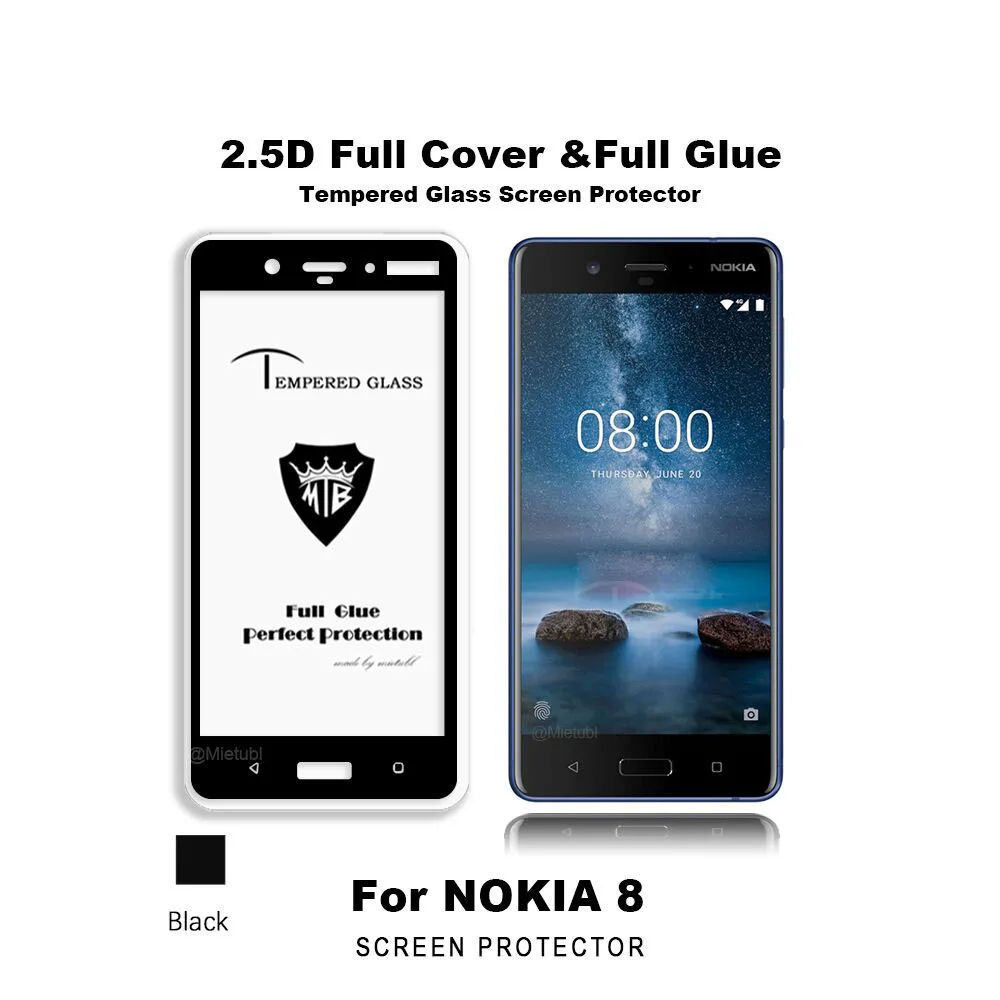 Tempered Glass Screen Protector for Nokia 2 3 5 6 7 8 / 9H 2.5D Full Cover & Full Glue film