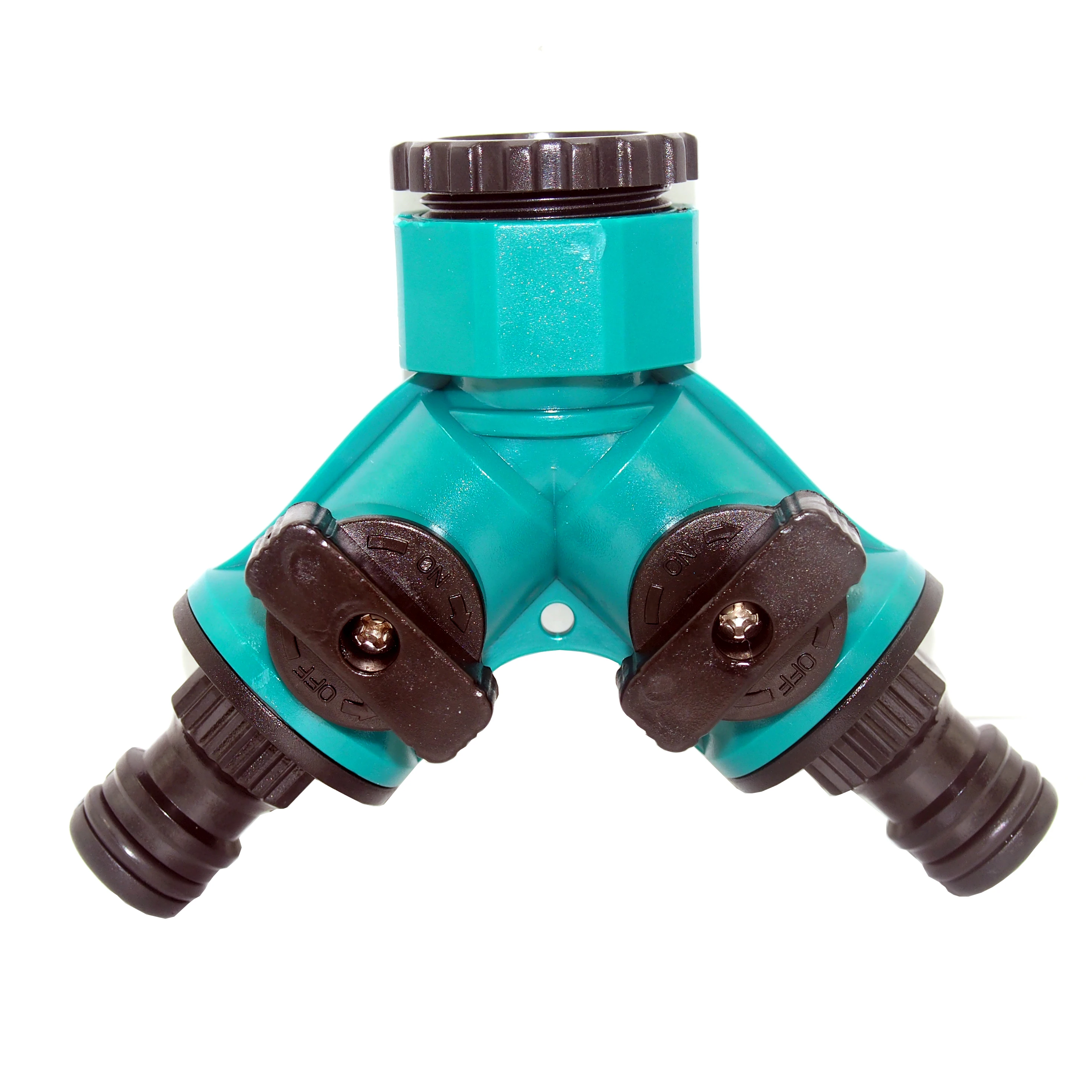 

Plastic garden 2-way hose splitter with valve