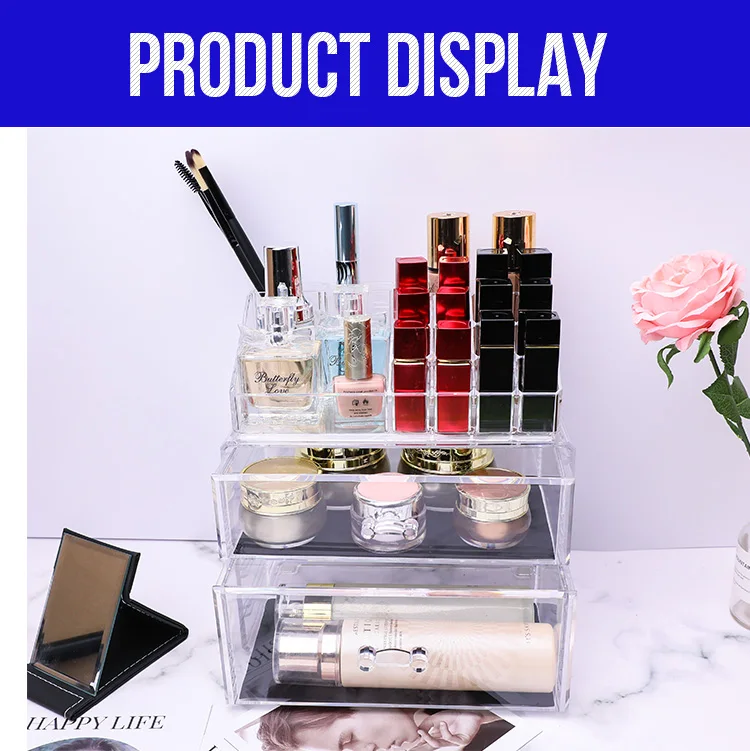 Makeup Organizer Acrylic Cosmetic Organizer Golden Edged Jewelry Box