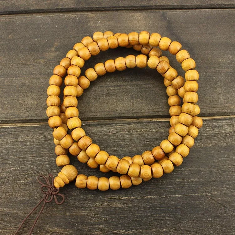 

PBB1038 Wholesale wood jerelry 108 Yellow Sandalwood Prayer Meditation Drum Rondelle Abacus Prayer Beads Necklace