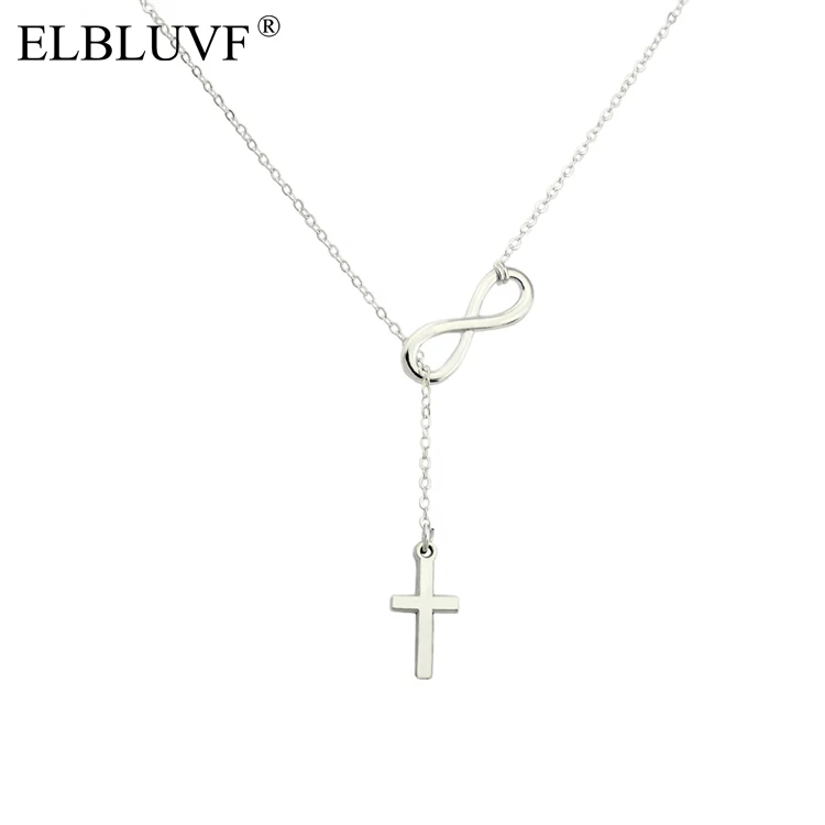 

ELBLUVF Alloy Silver Plated Womens Handmade Cross Infinity Lariat Y Necklace For Gift