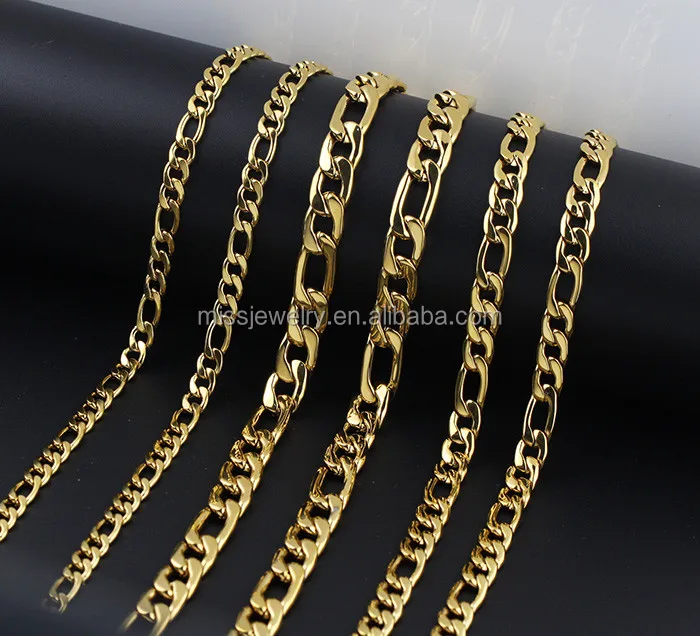 

Wholesale Stainless Steel White Gold 18k Gold Plated Figaro Chain, Gold;rose gold;black or rhodium
