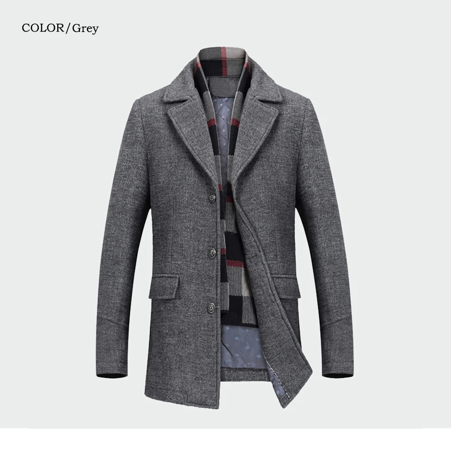 

Winter Men's Casual Wool Trench Coat Fashion Business Long Thicken Slim Overcoat Jacket Male Peacoat Brand Clothes