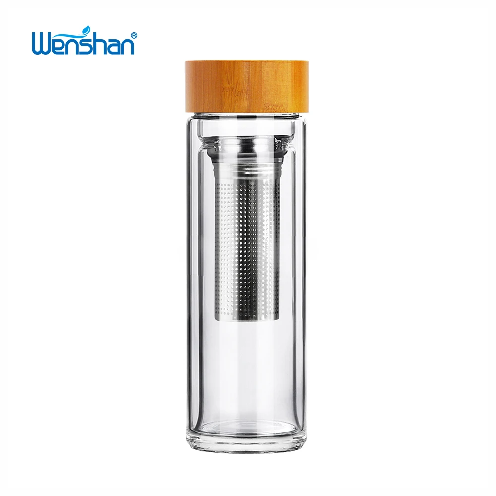 

17oz double wall glass water bottle with bamboo lid, Gradient color