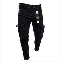 

New men's biker jeans stretch hole zipper denim pants feet trousers youth British style fashion motorcycle jeans