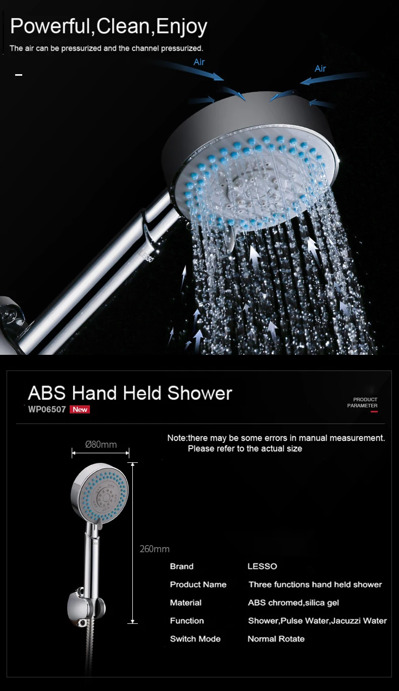 WP06507T moisture proof and water saving medium pressure rainfall hand held shower head