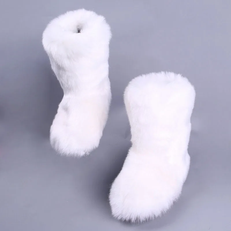 

wholesale women ladies winter plush faux fur boots high heel flat faux fur women ladies ankle boots, As pictures or custom