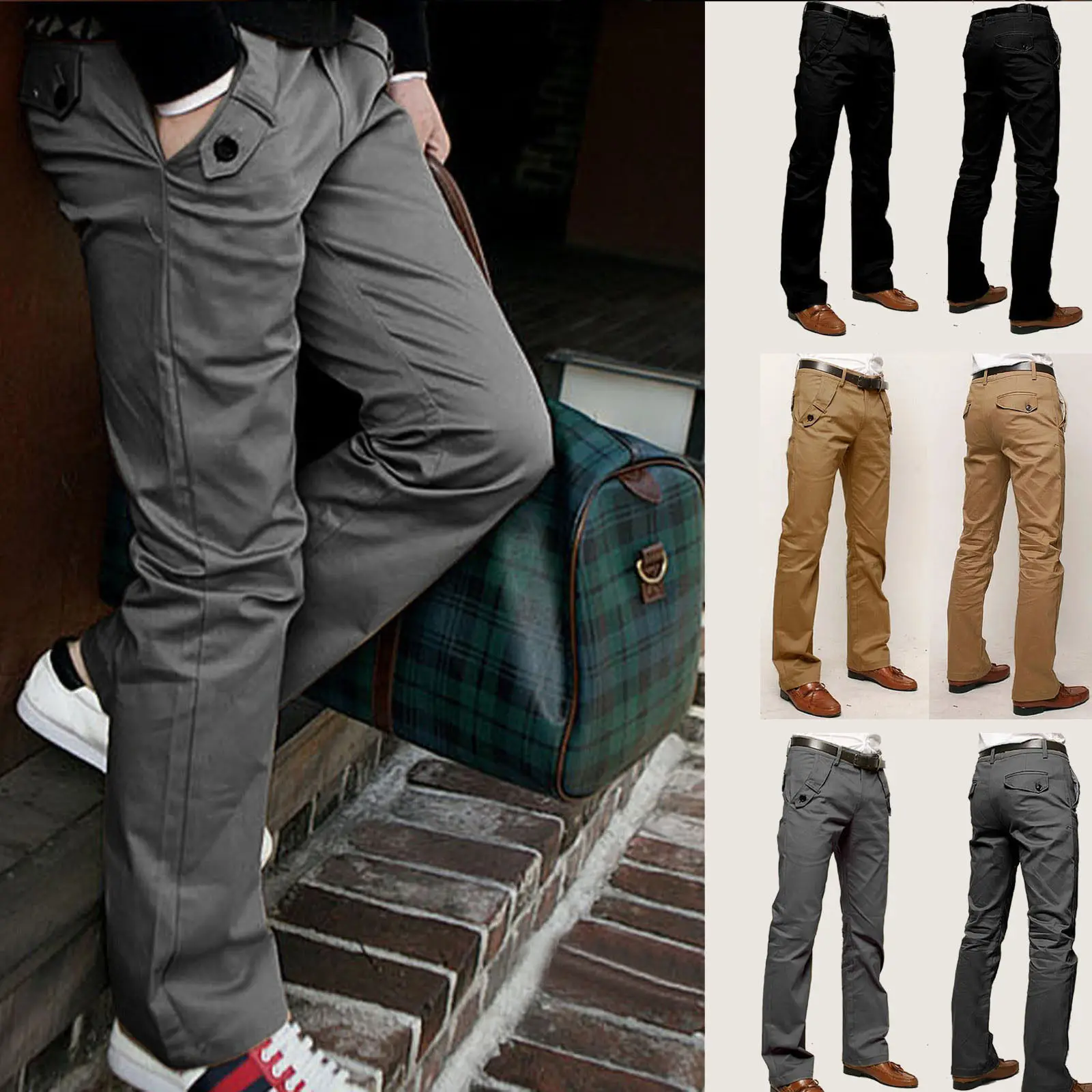 
Mens Casual Slim Fit Straight Long Trousers Formal Dress Leisure Pants 