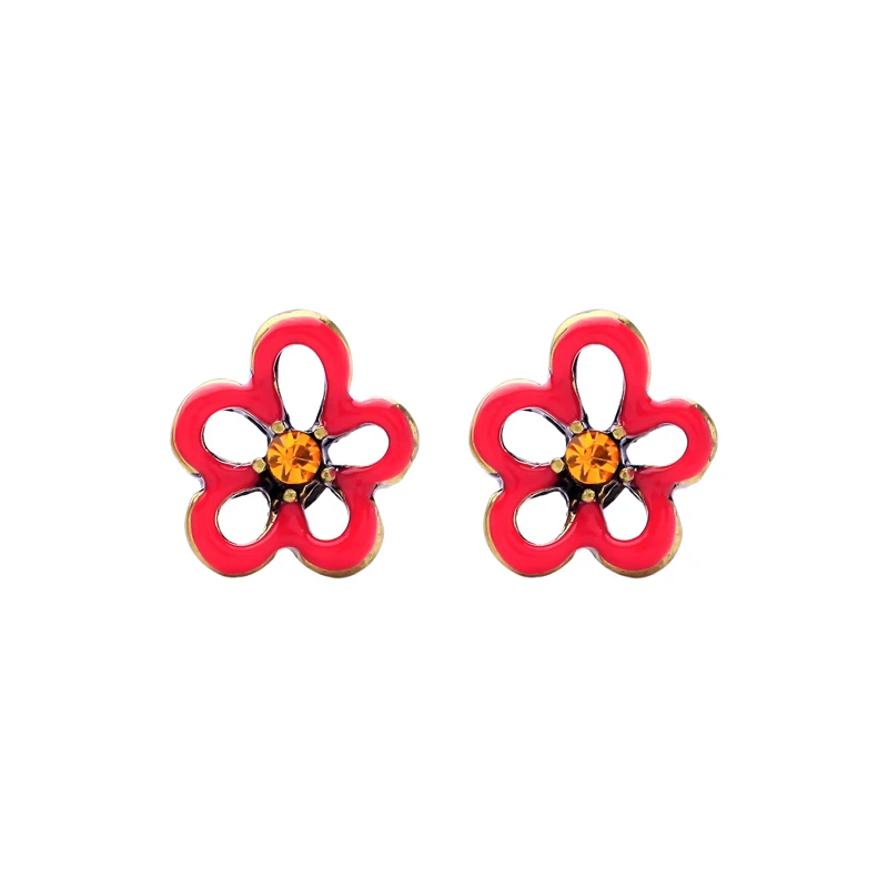 

ed00347c Good Selling Red Cutout Vintage Black Enamel Flower Earring Set For Ladies