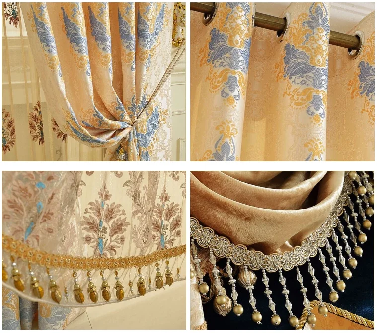 Luxury European style jacquard fabric curtain with valance