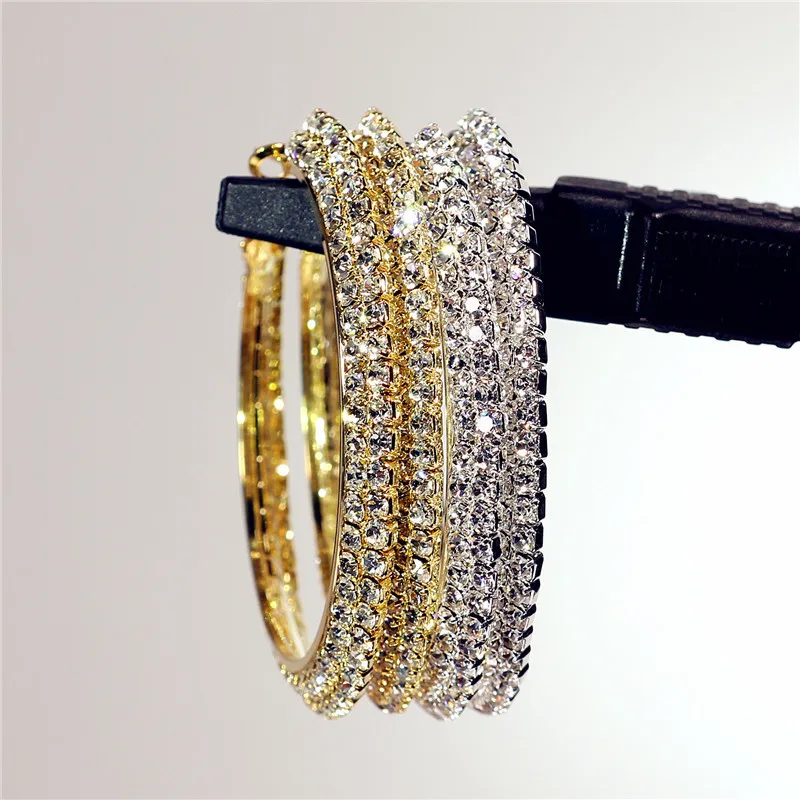 

2-10 cm hoop big circle earrings fashion new arrival extra big large crystal hoop earrings party gold hoop earrings, As photo