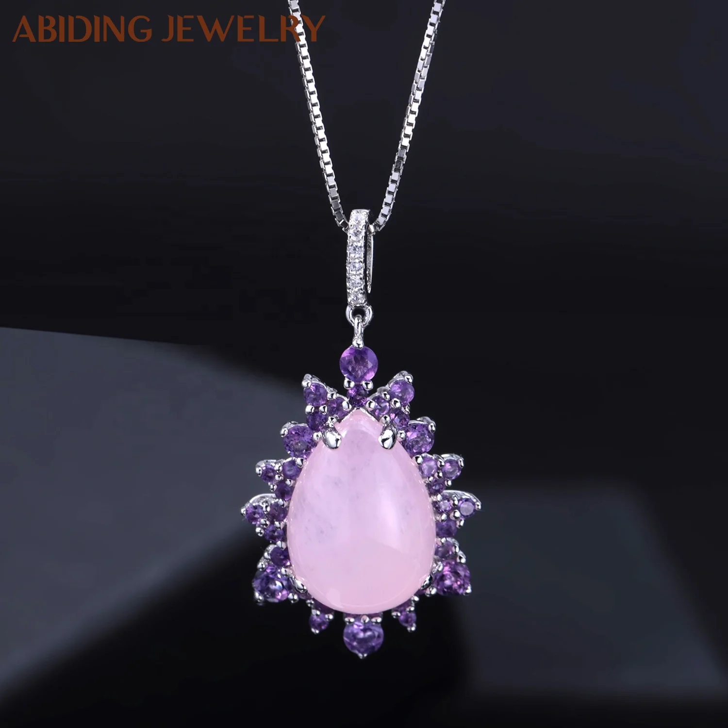 

Abiding 925 Sterling Silver Elegant Necklace Natural Pink Chalcedony Gemstone Pendant for Women Wedding Fine Jewelry